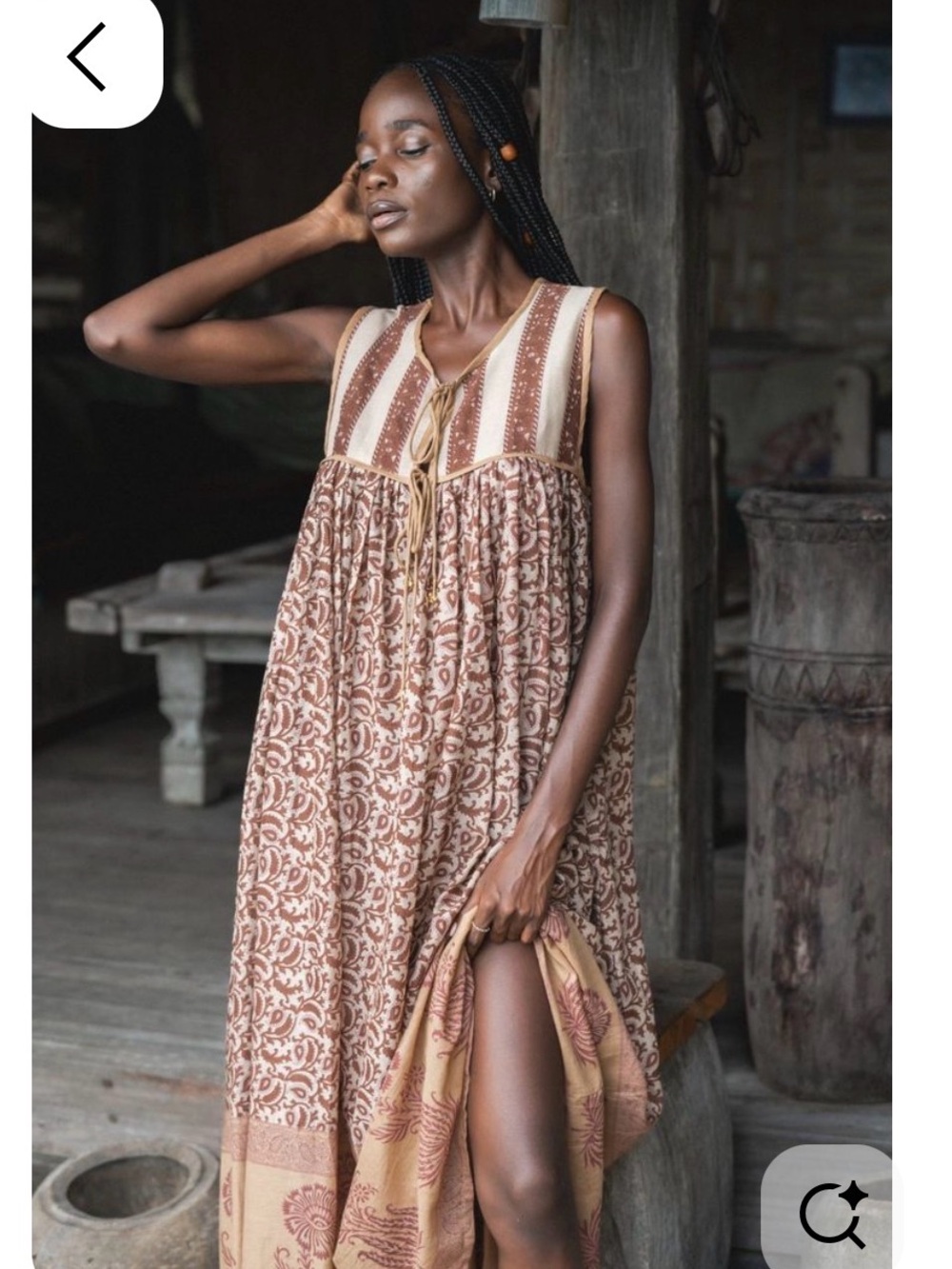 Daughters of India Brown & Cream Printed Maxi Dress with Front Tie
